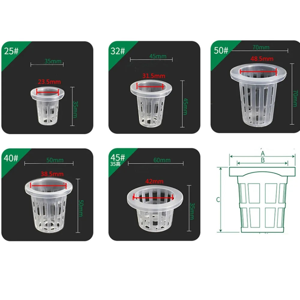 10Pcs Hydroponic Slotted Mesh Cup Basket Garden Plant Nursery Pot with Sponge Soildless Aeroponic Hydroponics Growing System Kit