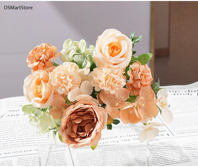 7 Heads Artificial Flowers Silk Peony Rose Hydrangea Bouquet Home Decorations Party Wedding Bride Fake Plants