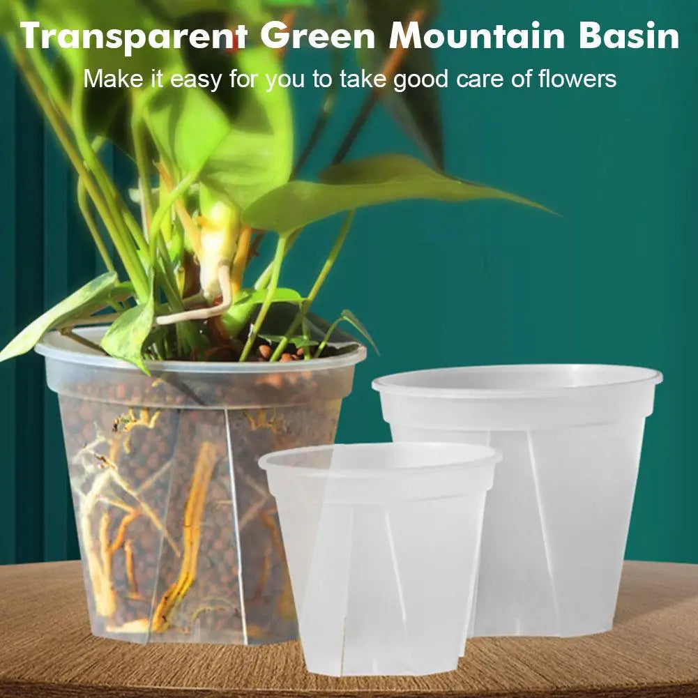 Thickened New Transparent Green Mountain Pot Root Control Pot Rose Green Rose Plastic Flower Pot Gallon Round