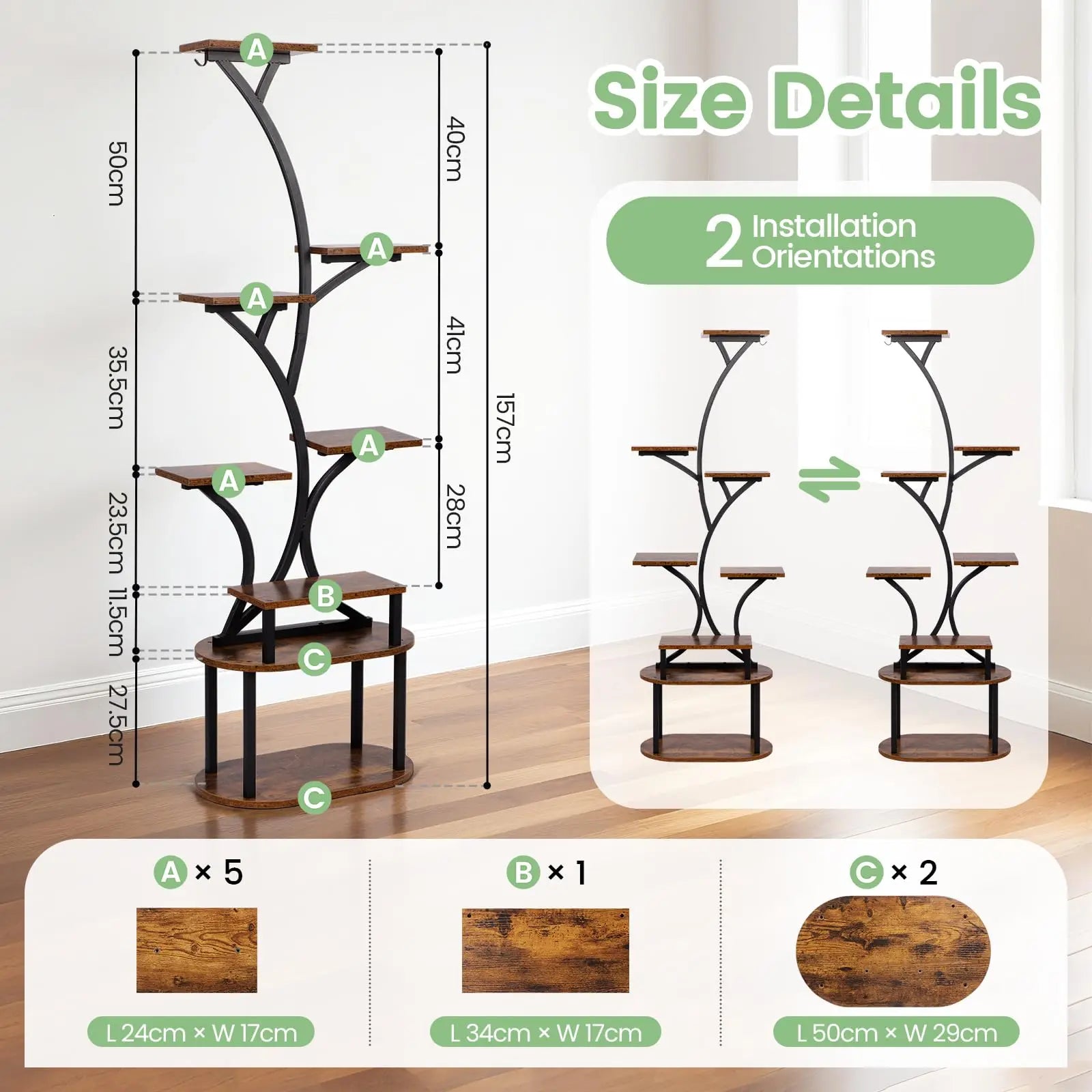 Plant Stand Indoor with Grow Lights, 8 Tiered 62" Tall Metal Plant Shelf Display Rack with 3-Head Grow Light Strips for Indoor