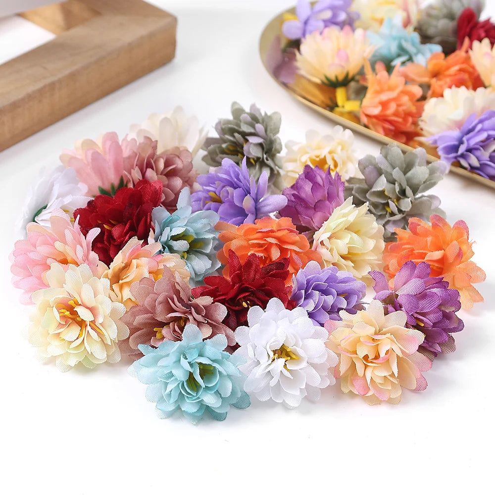 10/20/50Pcs Artificial Rose Mini Silk Flower Heads Simulated Flower Home Room Decoration DIY Wreath Accessories Wedding Decor
