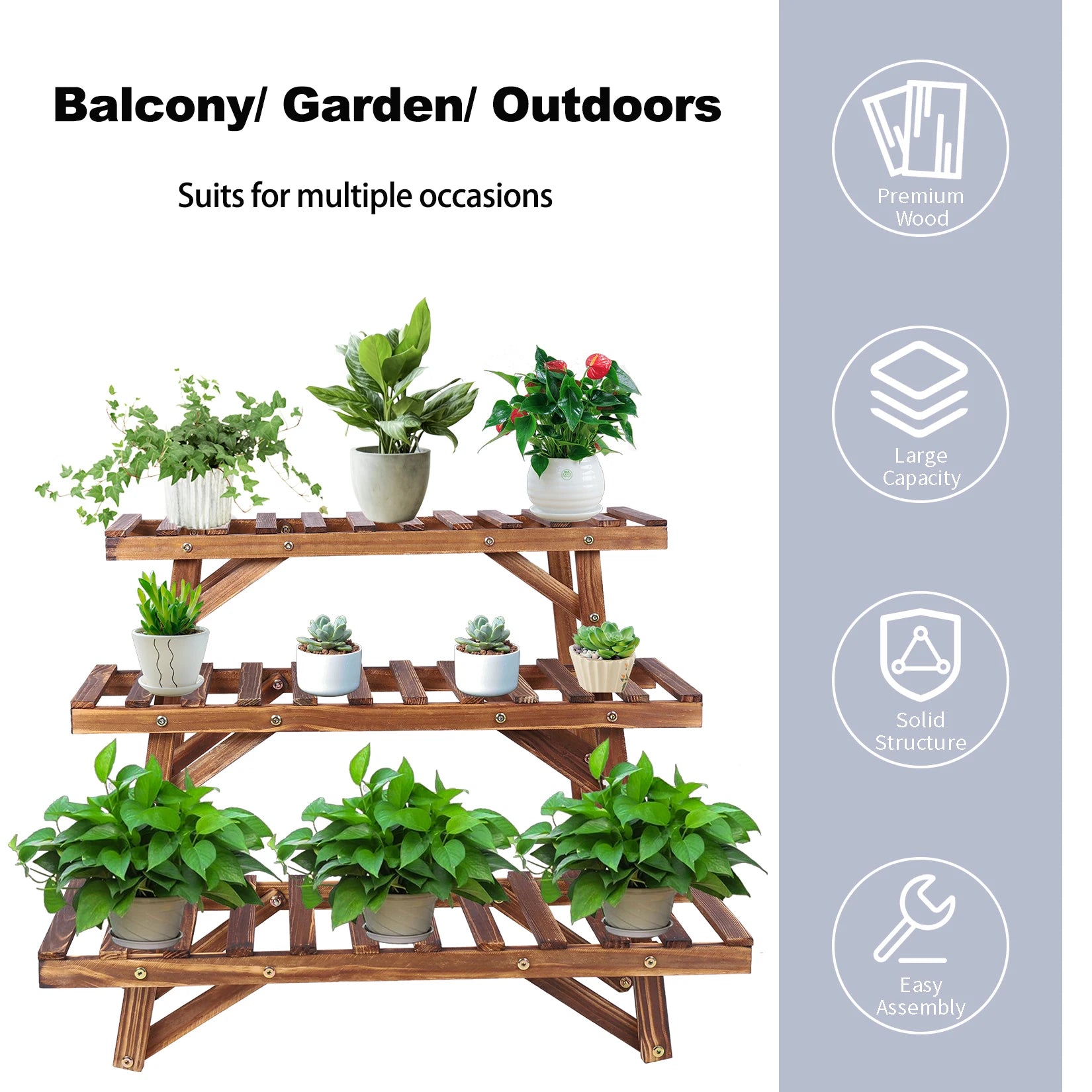 Set of 3 Wood Plant Stand,Rectangular Ladder Flower Pots Outdoor Indoor Plant Display Rack Storage for Home Garden Patio Balcony