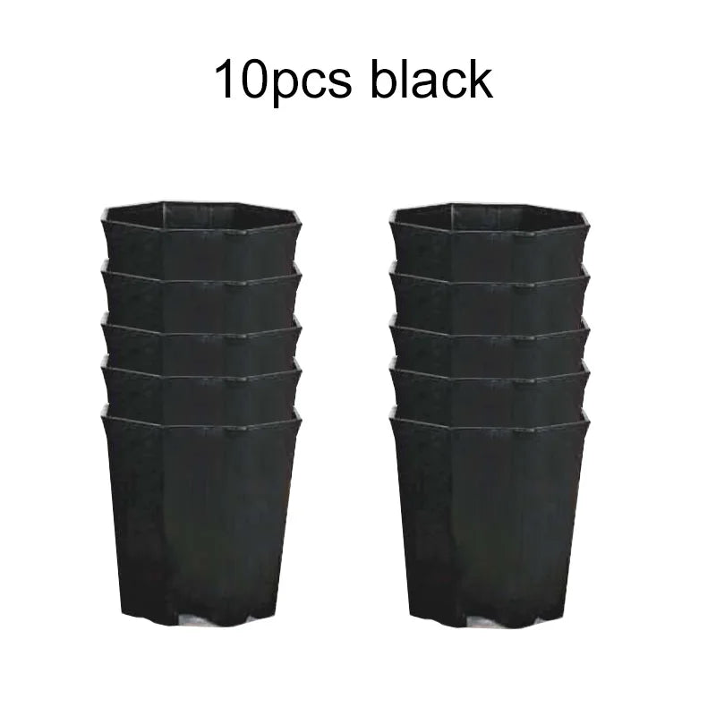 10pcs Octagonal Flowerpot Black White Plastic Solid Small Seedling Pot Desktop Succulent Decoration Combination Breathable TMZ