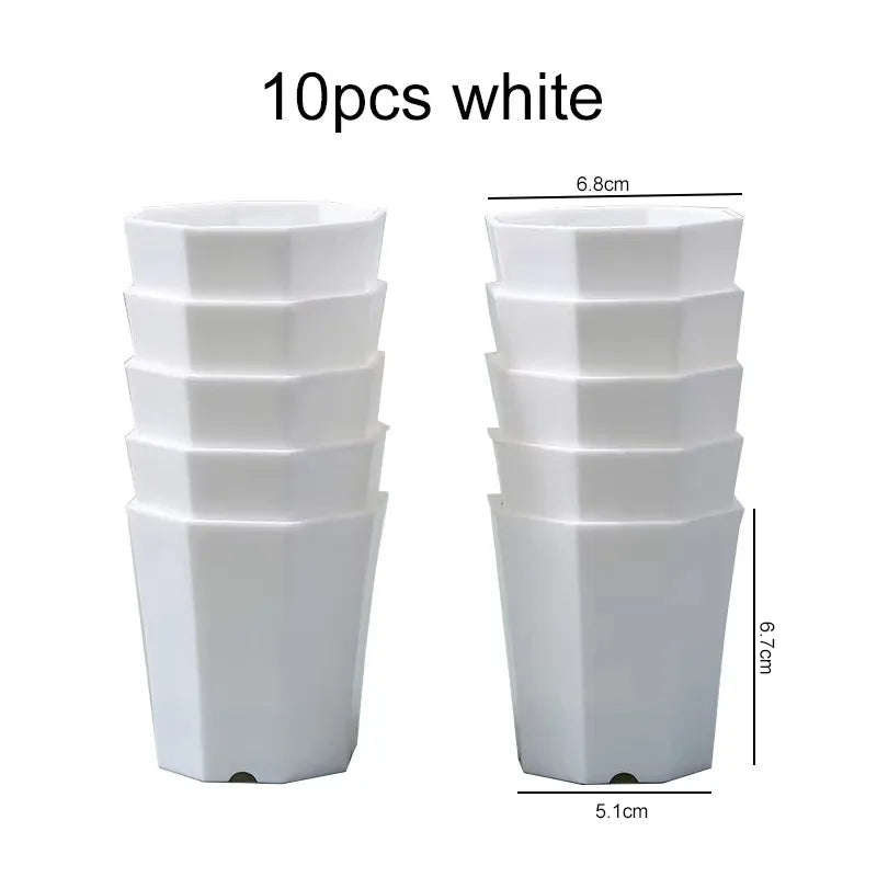 10/20pcs Octagonal Flower Pots Plastic White Planters with Drainage Holes for Indoor Outdoor Gardening Home Decor Succulents TMZ
