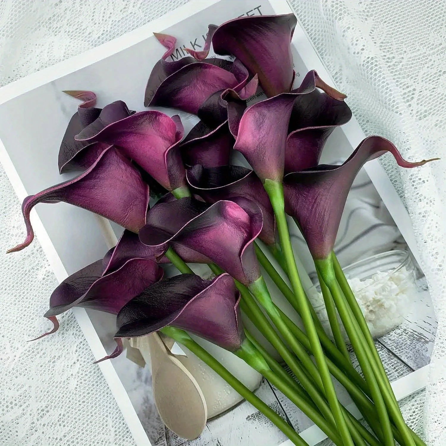 5PCS Artificial Flowers Calla Lily Faux PU Fake Flowers for Weddings Photography Props DIY Bridal Bouquets Home Room Party Decor