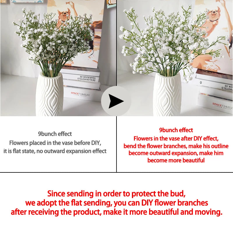 90Heads 52cm White Artificial Flowers Wedding DIY Bouquet Decoration Arrangement Plastic Babies Breath Fake Flower Home Decor