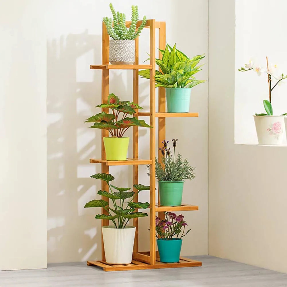 Wooden multi-layer flower pot rack, potted plant display rack, multi-functional storage rack