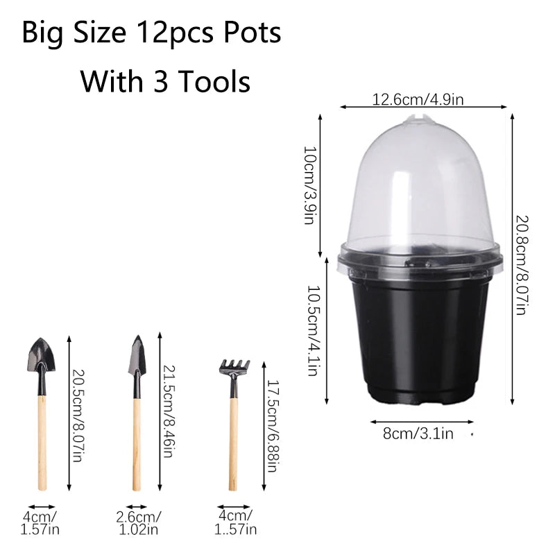 Plant Nursery Pots Humidity Dome Transparent Plastic Pot Planting Containers Cups Planter Small Seed Starting Trays Seedling