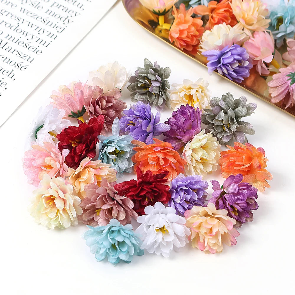 10/20/50Pcs Artificial Rose Mini Silk Flower Heads Simulated Flower Home Room Decoration DIY Wreath Accessories Wedding Decor