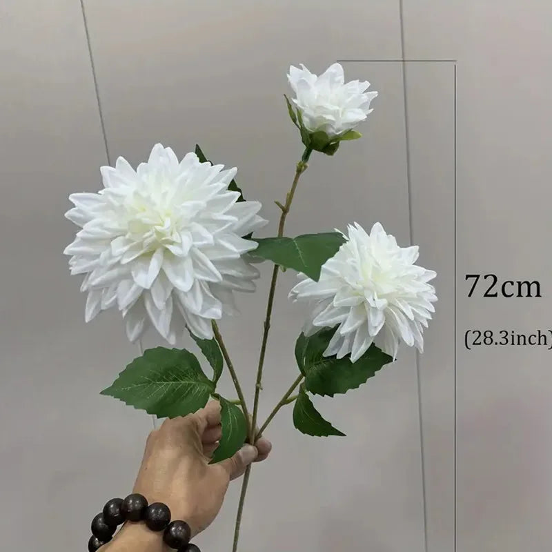 Lifelike artificial dahlia flower with 3 heads long branch silk flower for home wedding decor birthday party bedroom Decoration