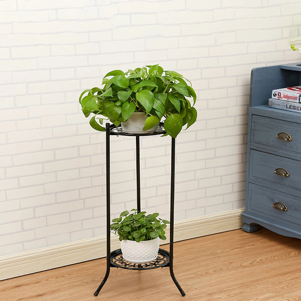Retro 2-layer metal plant pot rack potted plant display stand balcony garden plant rack