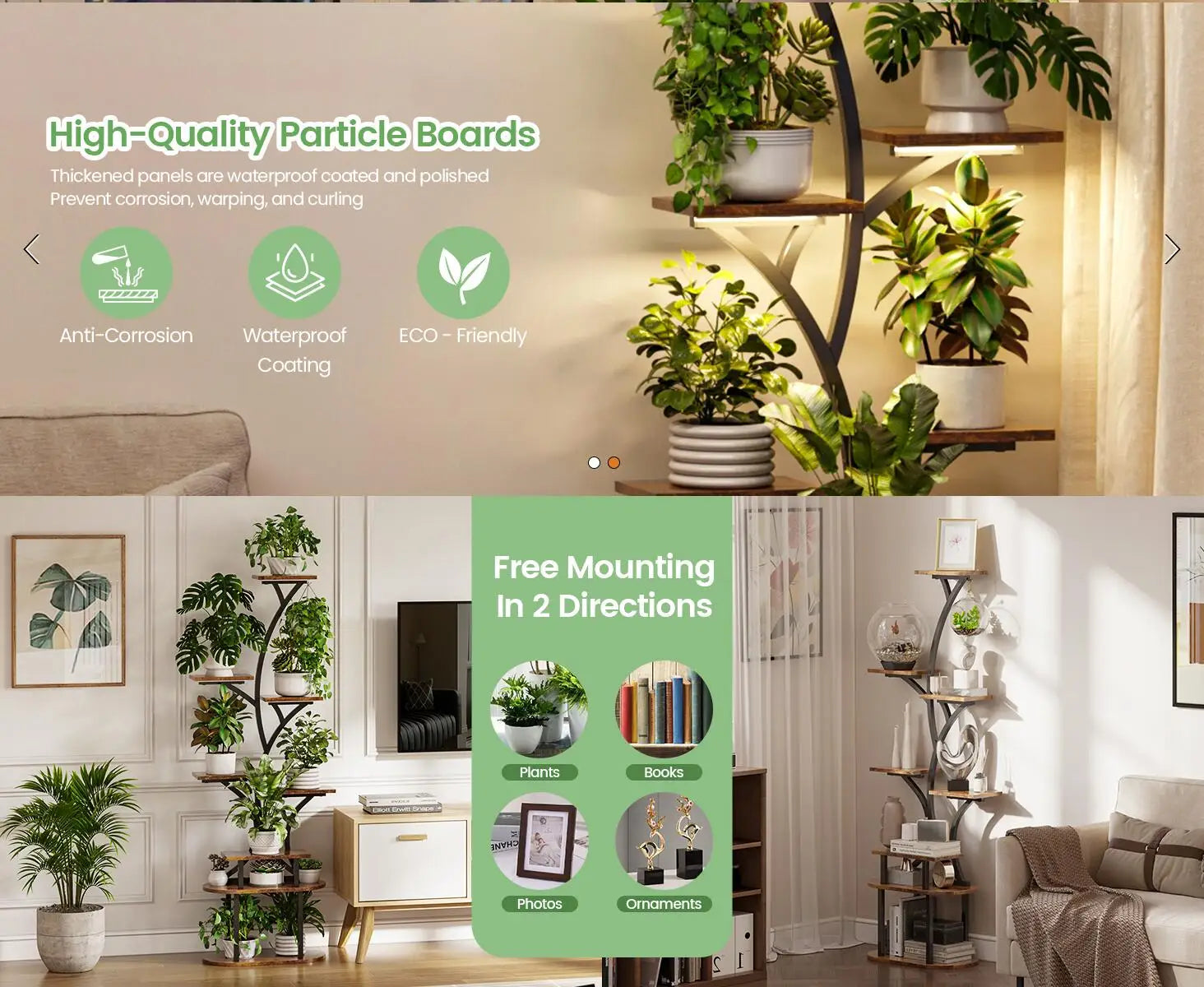 Plant Stand Indoor with Grow Lights, 8 Tiered 62" Tall Metal Plant Shelf Display Rack with 3-Head Grow Light Strips for Indoor