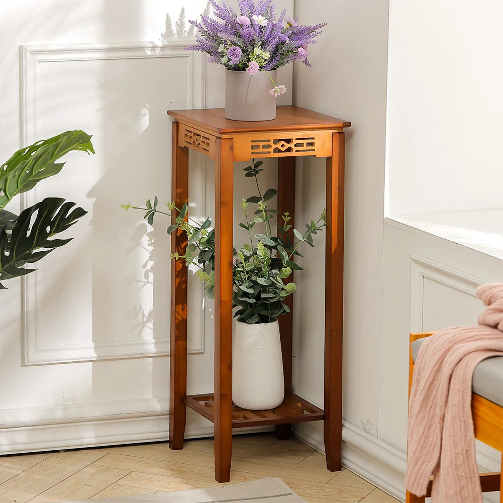 【Breeins】2-Tier Bamboo Plant Stand Classic Chinese Style Flower Stand Home Office Decoration Freestanding