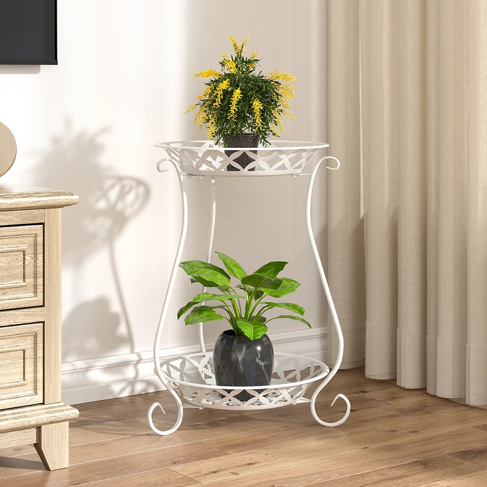 Double-layer retro metal plant stand flower pot display stand European style garden balcony flower pot rack