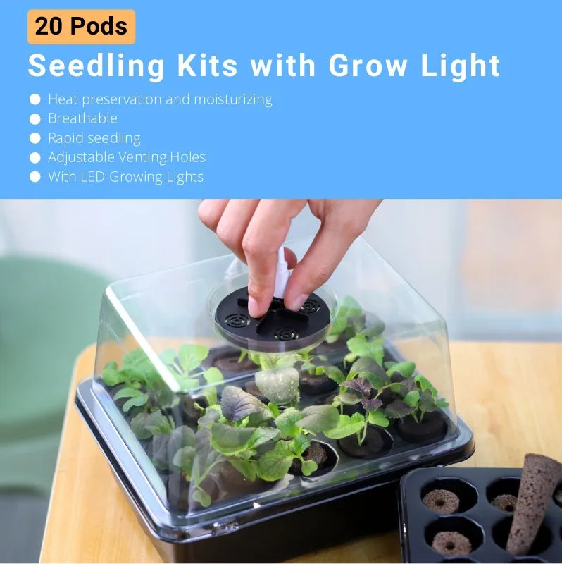 20 Hole Hydroponic Plant Seedling Pots with Intelligent Fill Light Seedling Tray for Fruit Vegetable Gardening Planting Supplies