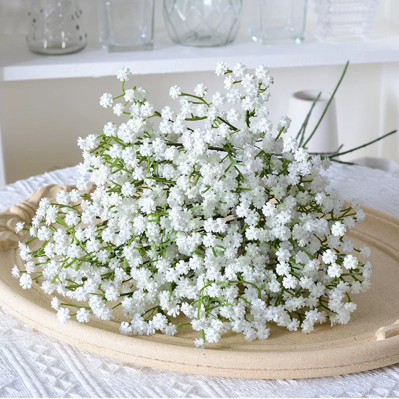 90Heads 52cm White Artificial Flowers Wedding DIY Bouquet Decoration Arrangement Plastic Babies Breath Fake Flower Home Decor