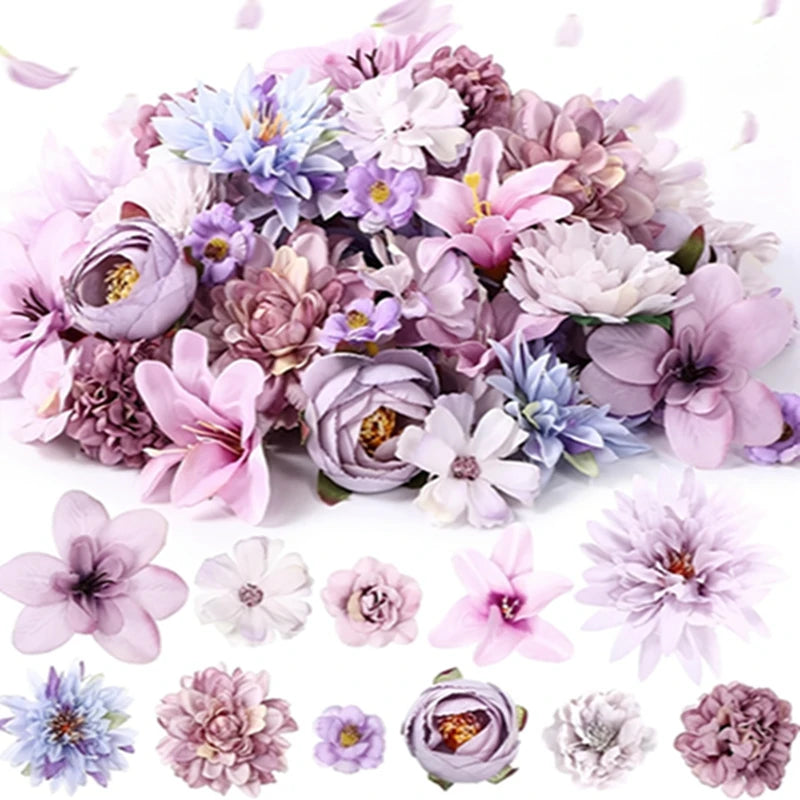 Purple Artificial Flowers Silk Fake Flowers for Home Decor Garden Wedding Decoration Bride Craft Gifts Wreath Bouquet Accessory