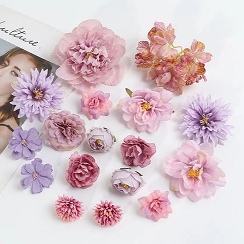 Purple Artificial Flowers Silk Fake Flowers for Home Decor Garden Wedding Decoration Bride Craft Gifts Wreath Bouquet Accessory