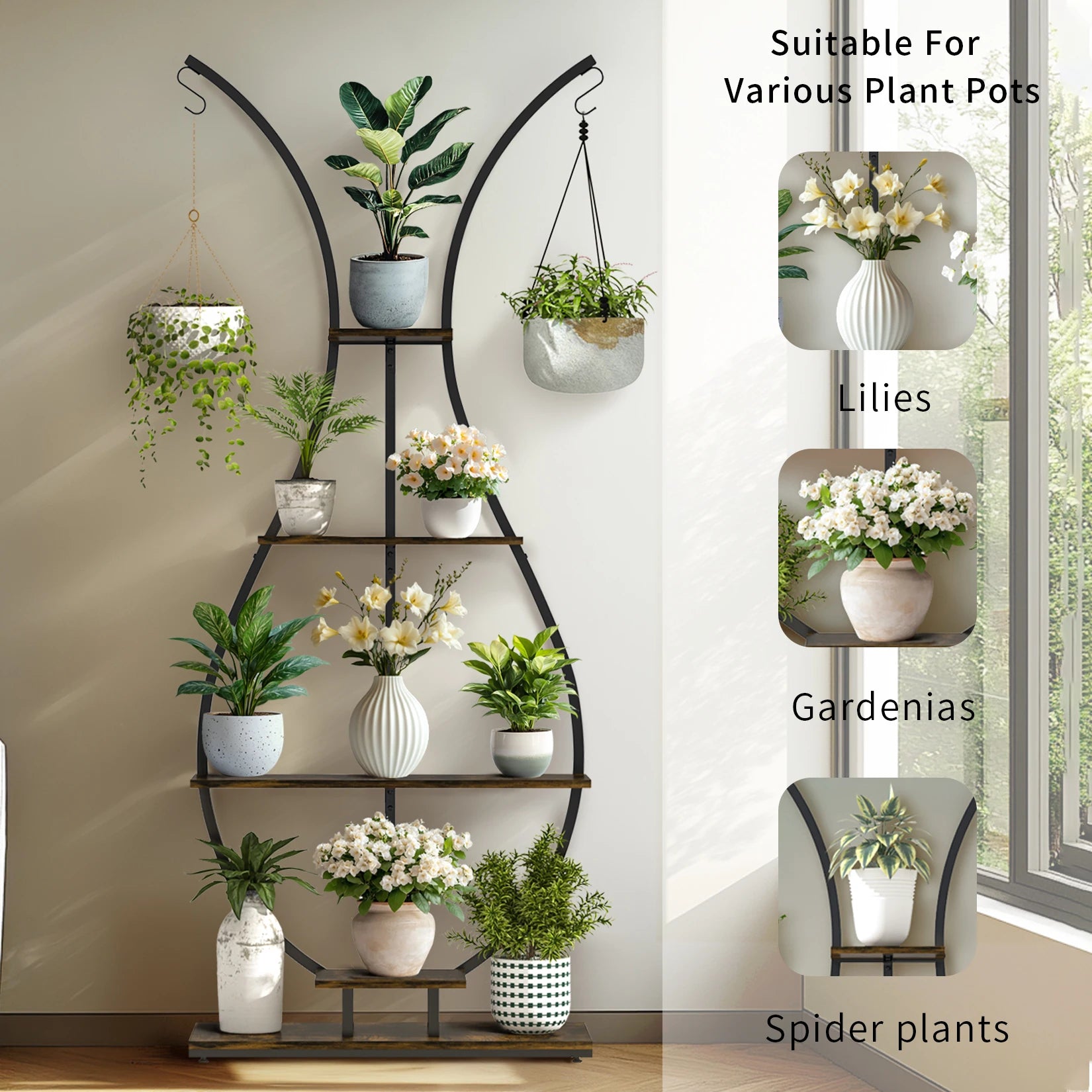 Large Vase Shaped Plant Stand 5 Tier Planter Display Rack Garden Flower Pot Holder for Home Patio Decor