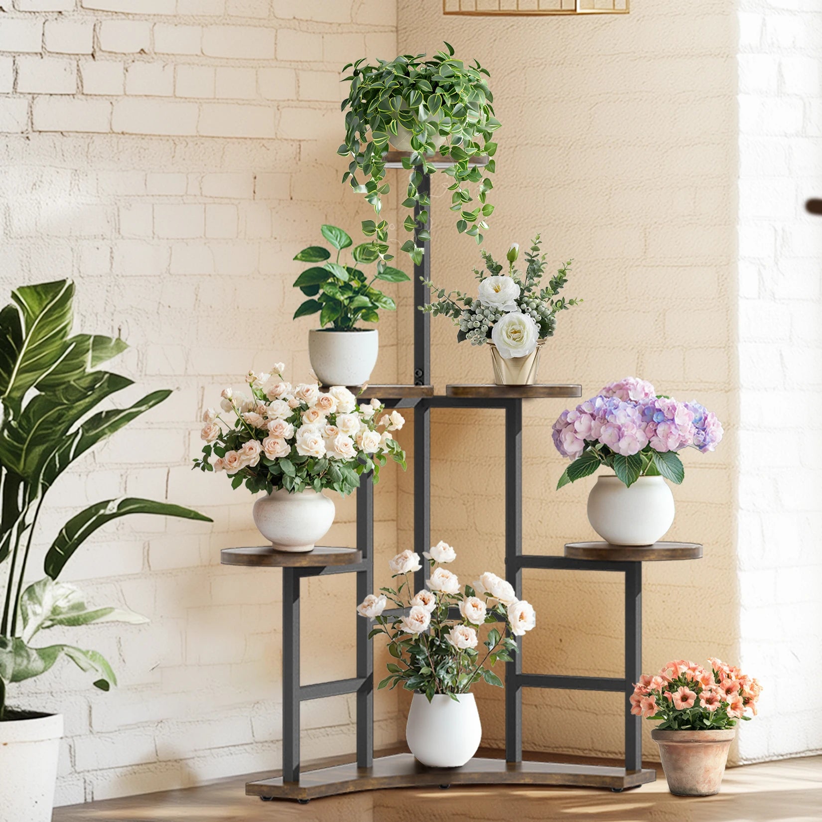 5 Tiered Corner Tall Plant Stand Shelf Floor Display Rack for Living Room Balcony
