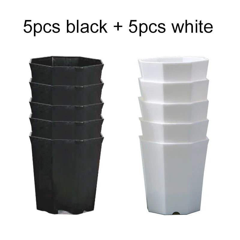 10pcs Octagonal Flowerpot Plastic Black White Seedling Pot Succulent Decoration Combination Breathable Planting Supplies TMZ