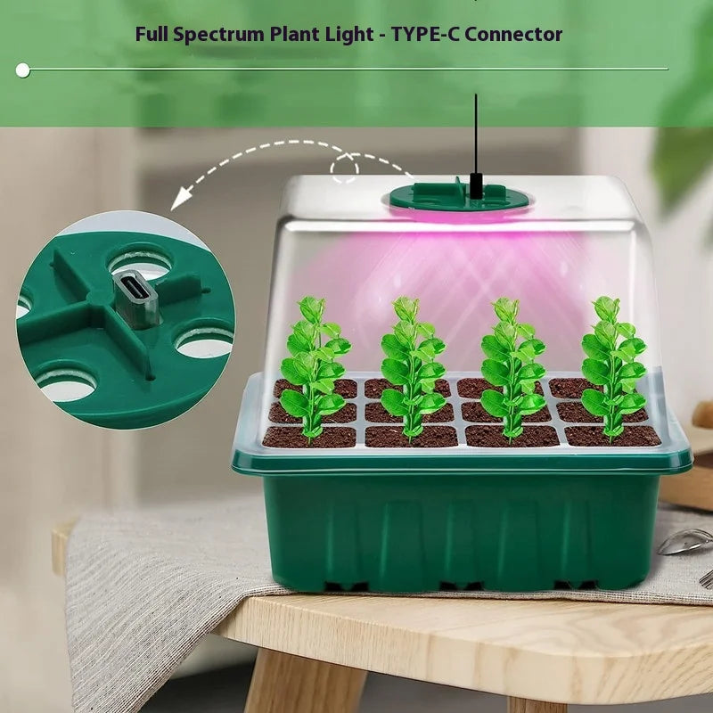 Timing Dimming Seedling Pots with Lights 12 Holes Thickened High Cover with Lights Seedling Pots Seedling Box Fill Light