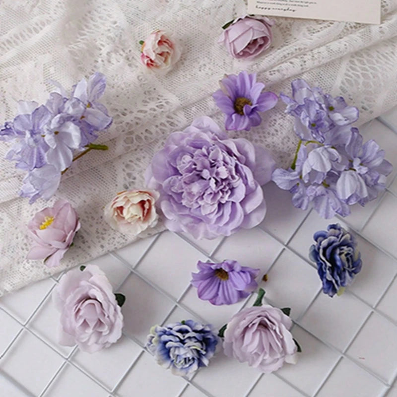 Purple Artificial Flowers Silk Fake Flowers for Home Decor Garden Wedding Decoration Bride Craft Gifts Wreath Bouquet Accessory