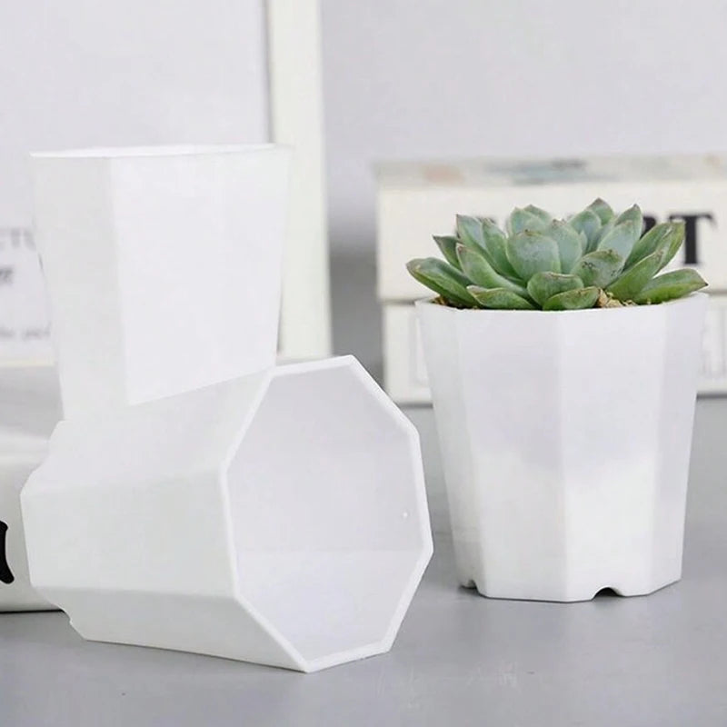 10/20pcs Octagonal Flower Pots Plastic White Planters with Drainage Holes for Indoor Outdoor Gardening Home Decor Succulents TMZ