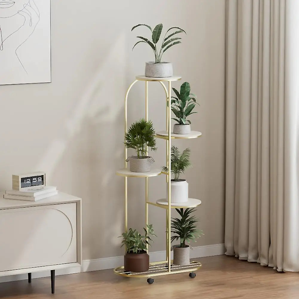 4/5 Tier Plant Shelf Metal Plant Holder Flower Pot Stand Display Storage Rack with Wheels for Garden Corner Balcony