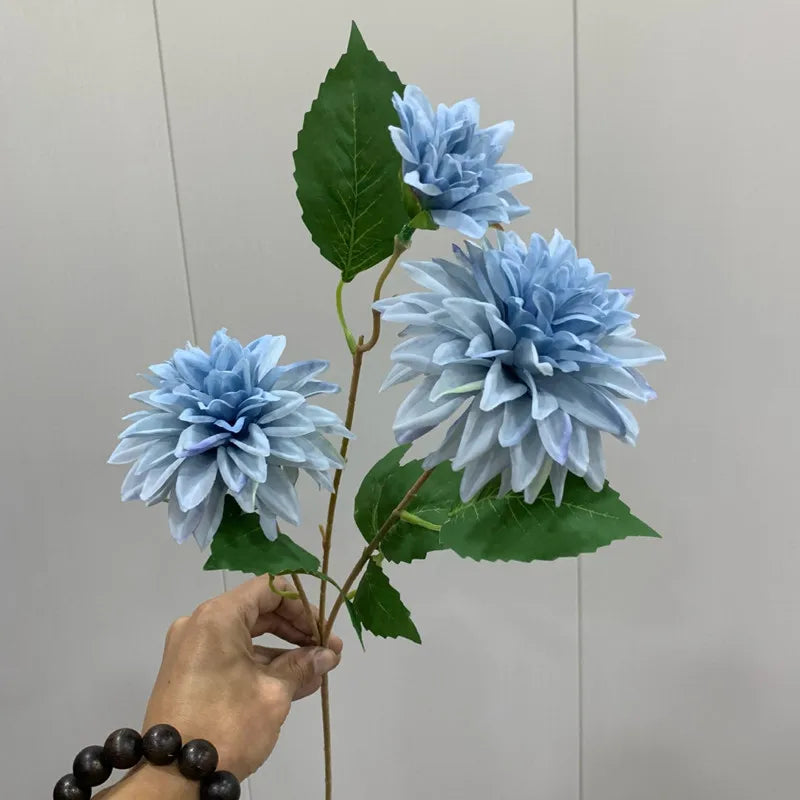 Lifelike artificial dahlia flower with 3 heads long branch silk flower for home wedding decor birthday party bedroom Decoration