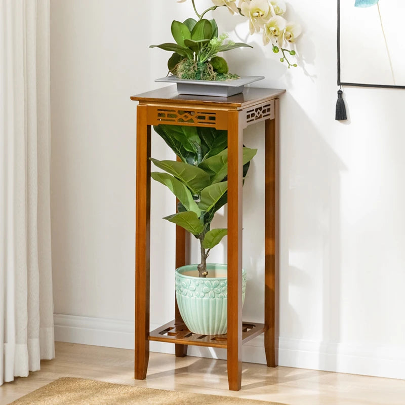 【Breeins】2-Tier Bamboo Plant Stand Classic Chinese Style Flower Stand Home Office Decoration Freestanding