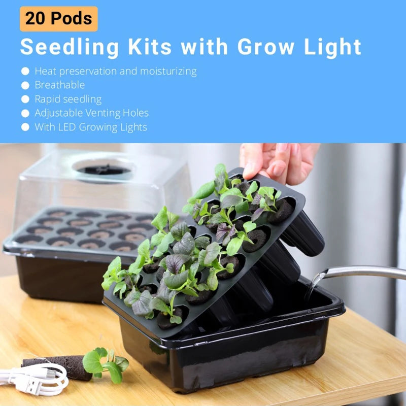 20 Hole Hydroponic Plant Seedling Pots with Intelligent Fill Light Seedling Tray for Fruit Vegetable Gardening Planting Supplies