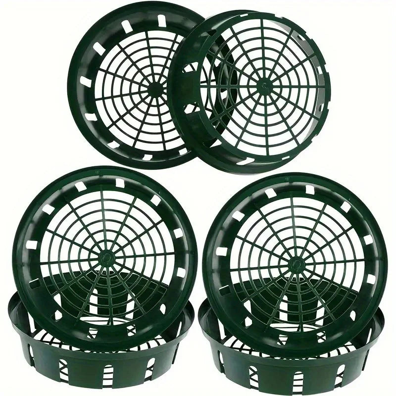 6 pieces of durable thickened garden plastic hydroponic plant pots - green circular basket liner, self-watering