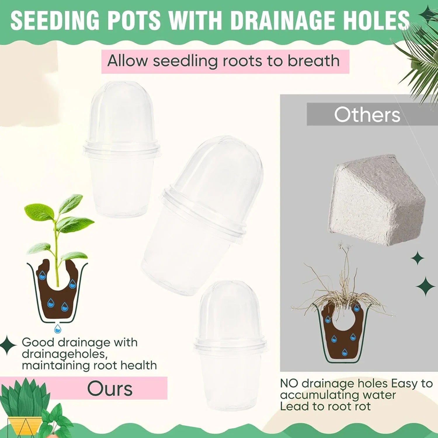 5Pcs Seedling Nursery Pots Transparent Pastic Flower Plant Seed Stater Cup with Cover Garden Mini Flowerpot Humidity Dome