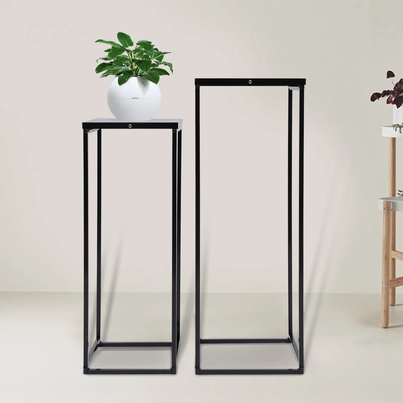 2PCS Black Plant Stand Metal Square Flower Holder Durable Rack Patio Garden For Living Room Decor