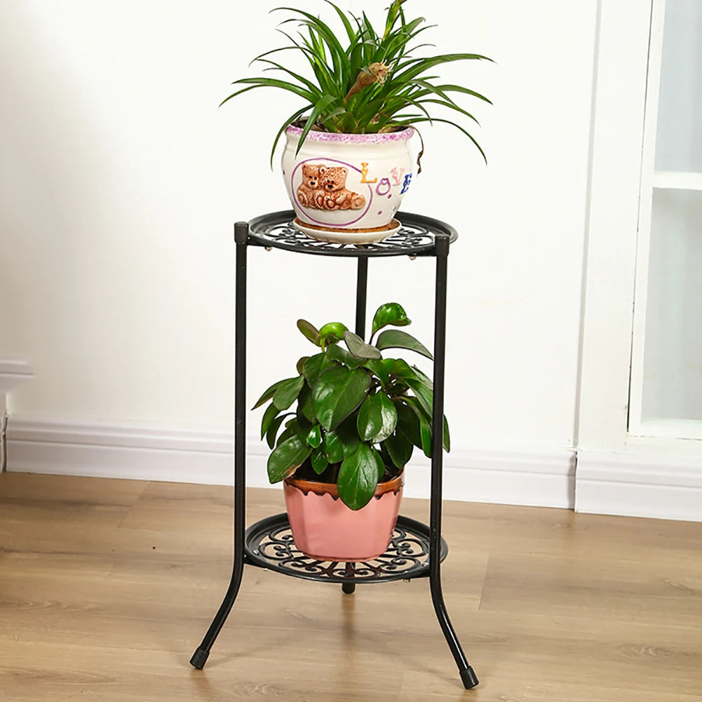 Retro 2-layer metal plant pot rack potted plant display stand balcony garden plant rack