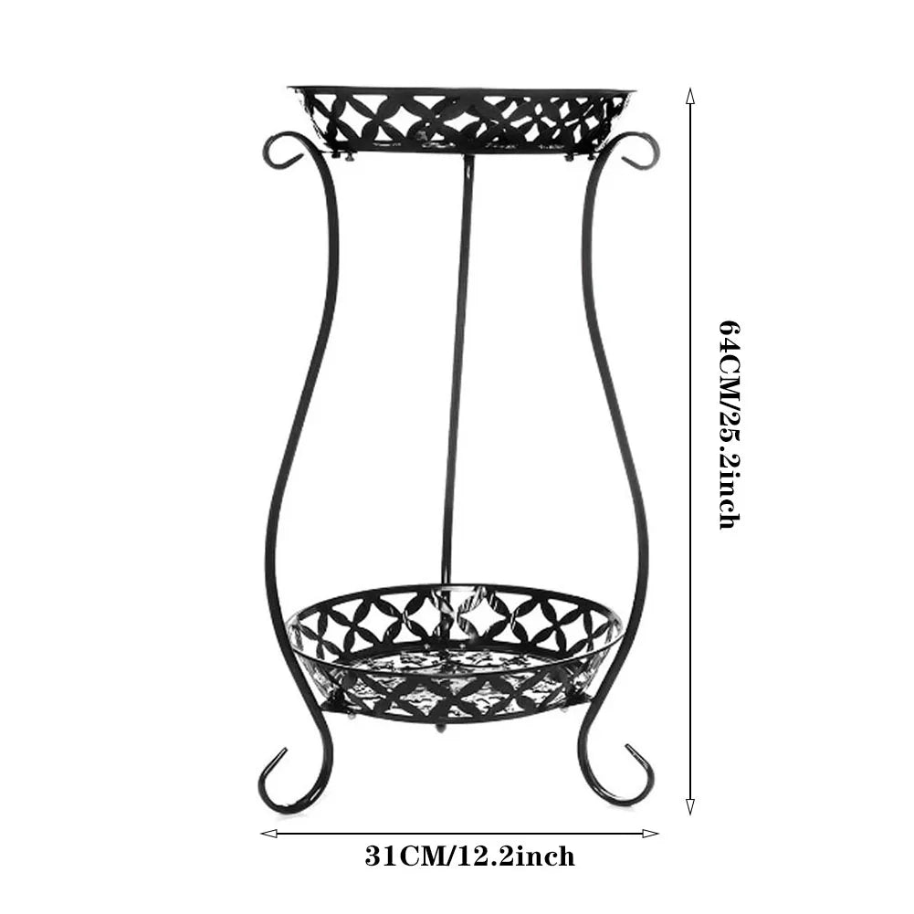 Double-layer retro metal plant stand flower pot display stand European style garden balcony flower pot rack