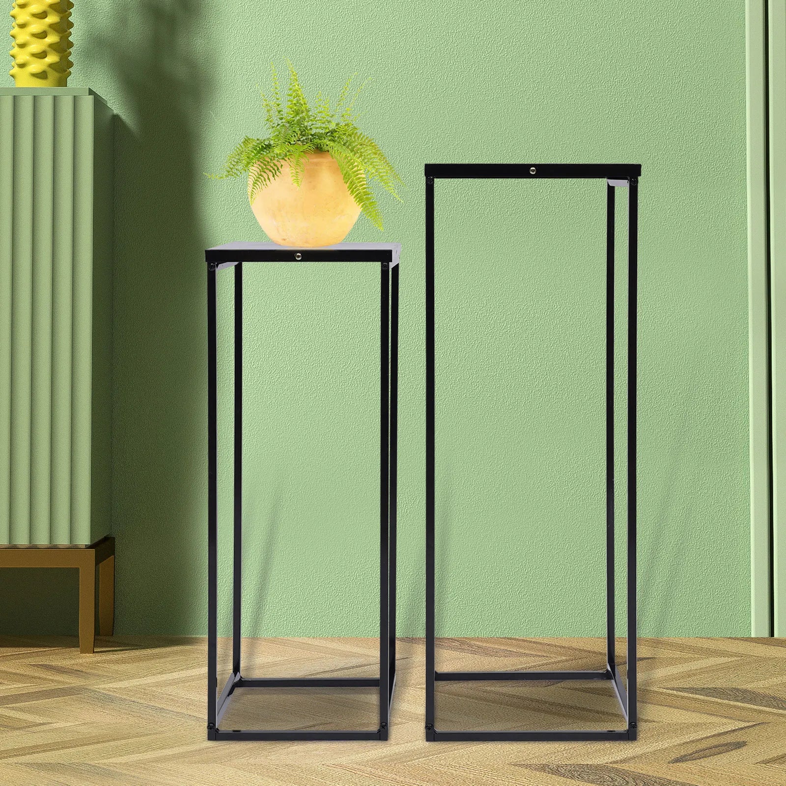 2PCS Black Plant Stand Metal Square Flower Holder Durable Rack Patio Garden For Living Room Decor