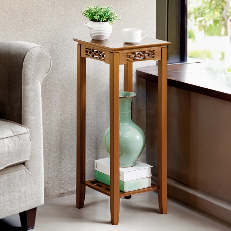 【Breeins】2-Tier Bamboo Plant Stand Classic Chinese Style Flower Stand Home Office Decoration Freestanding