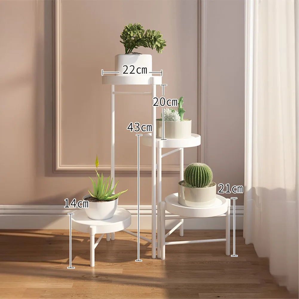 Metal Potted Plant Stand Foldable Multi-Tier Flower Shelf With Detachable Trays Display Rack For Corner Porch Garden Balcony