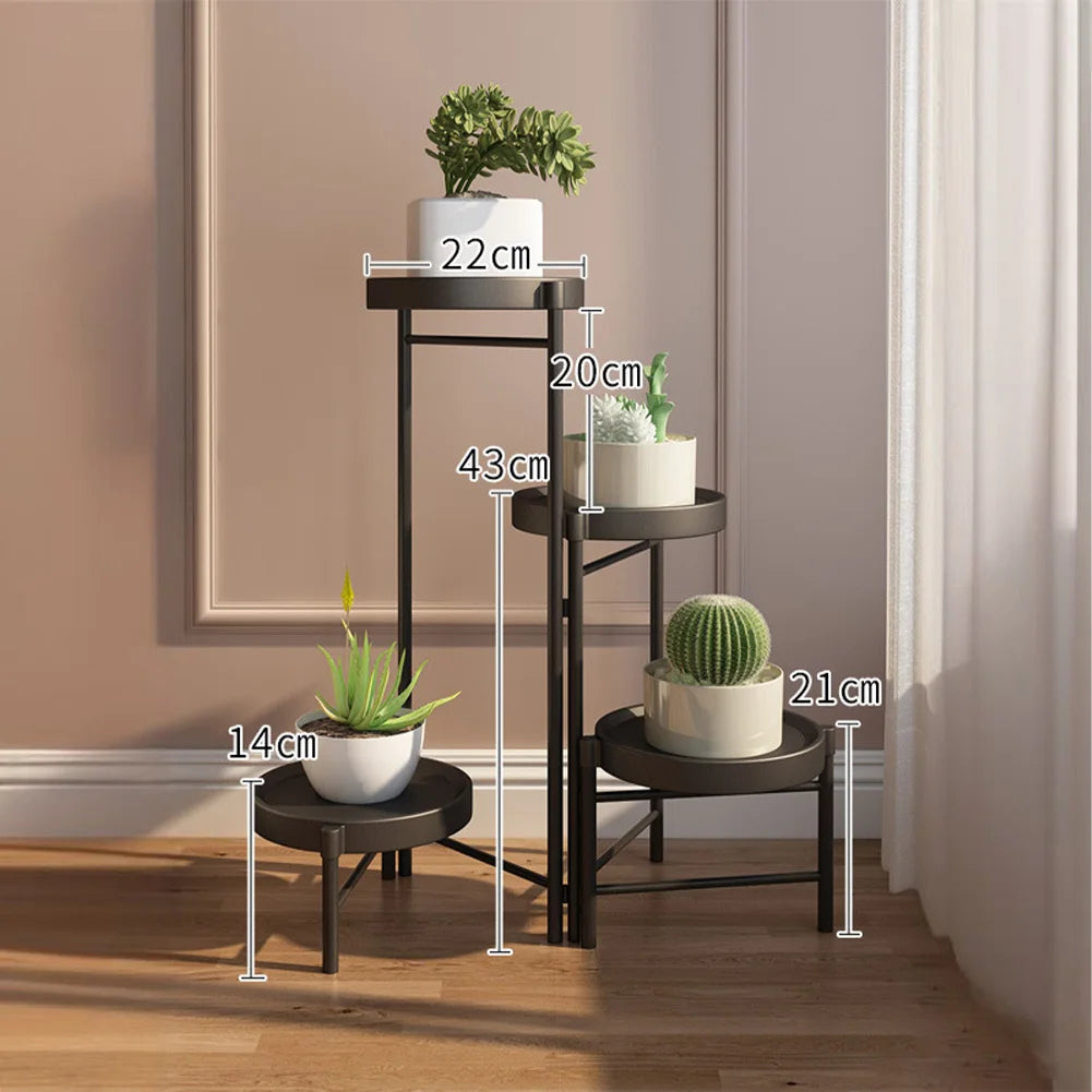 Metal Potted Plant Stand Foldable Multi-Tier Flower Shelf With Detachable Trays Display Rack For Corner Porch Garden Balcony