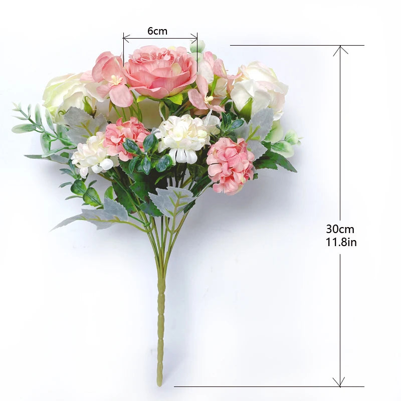 7 Heads Artificial Flowers Silk Peony Rose Hydrangea Bouquet Home Decorations Party Wedding Bride Fake Plants