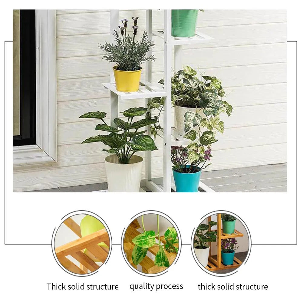 Wooden multi-layer flower pot rack, potted plant display rack, multi-functional storage rack
