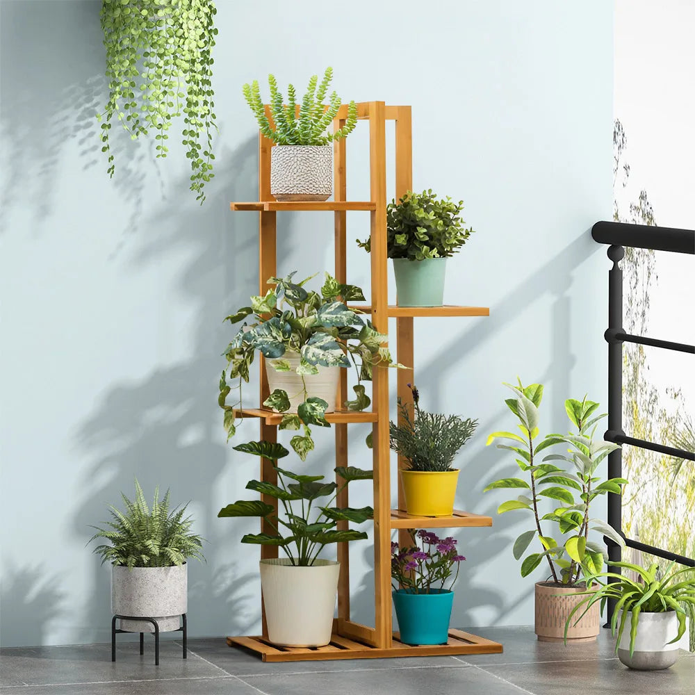 Wooden multi-layer flower pot rack, potted plant display rack, multi-functional storage rack