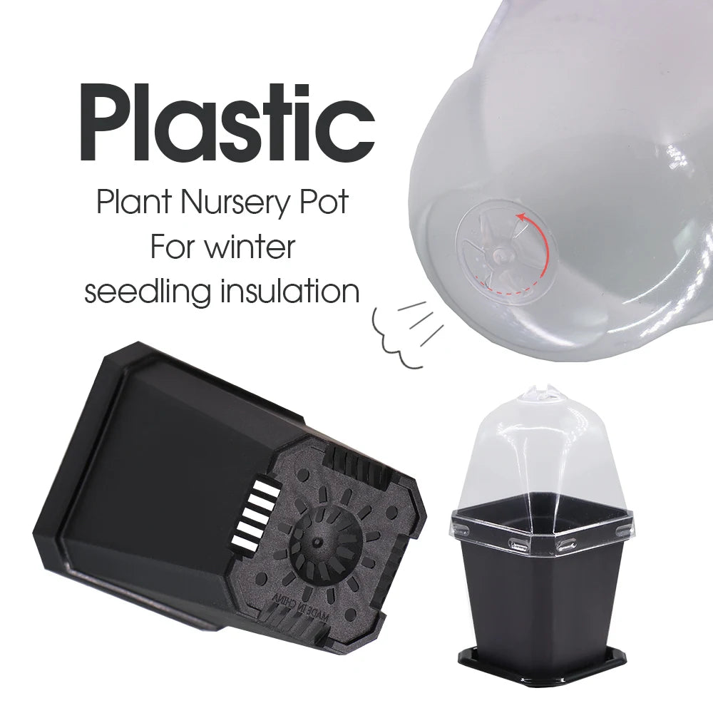 Sturdy Black Planter Pots with Tray Transparent Humidity Dome Cover Garden Greenhouse Seed Starter Germination Kit Flower Plante