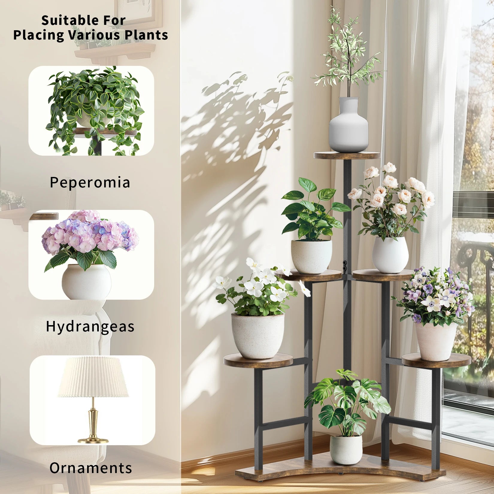 5 Tiered Corner Tall Plant Stand Shelf Floor Display Rack for Living Room Balcony