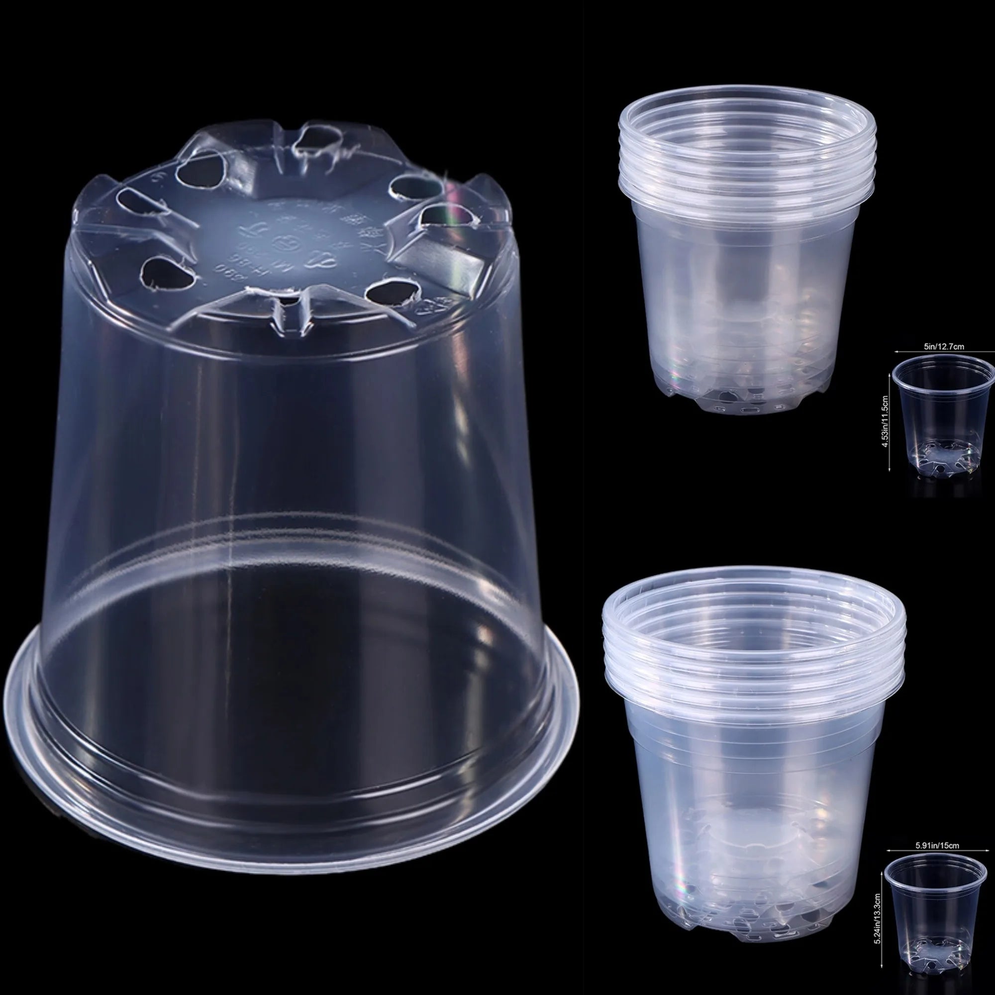 5 Pieces 6 Sizes 3/3.5/4/5/6/7 Inches Greenhouse Transparent Plastic Flowerpot Drainage Hole Pot Breathable Nursery Flower Pot