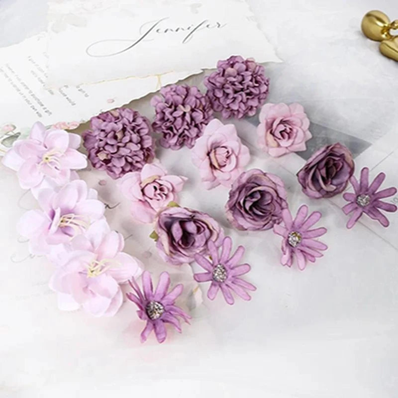 Purple Artificial Flowers Silk Fake Flowers for Home Decor Garden Wedding Decoration Bride Craft Gifts Wreath Bouquet Accessory