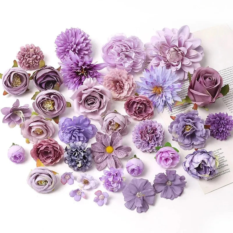 Purple Artificial Flowers Silk Fake Flowers for Home Decor Garden Wedding Decoration Bride Craft Gifts Wreath Bouquet Accessory