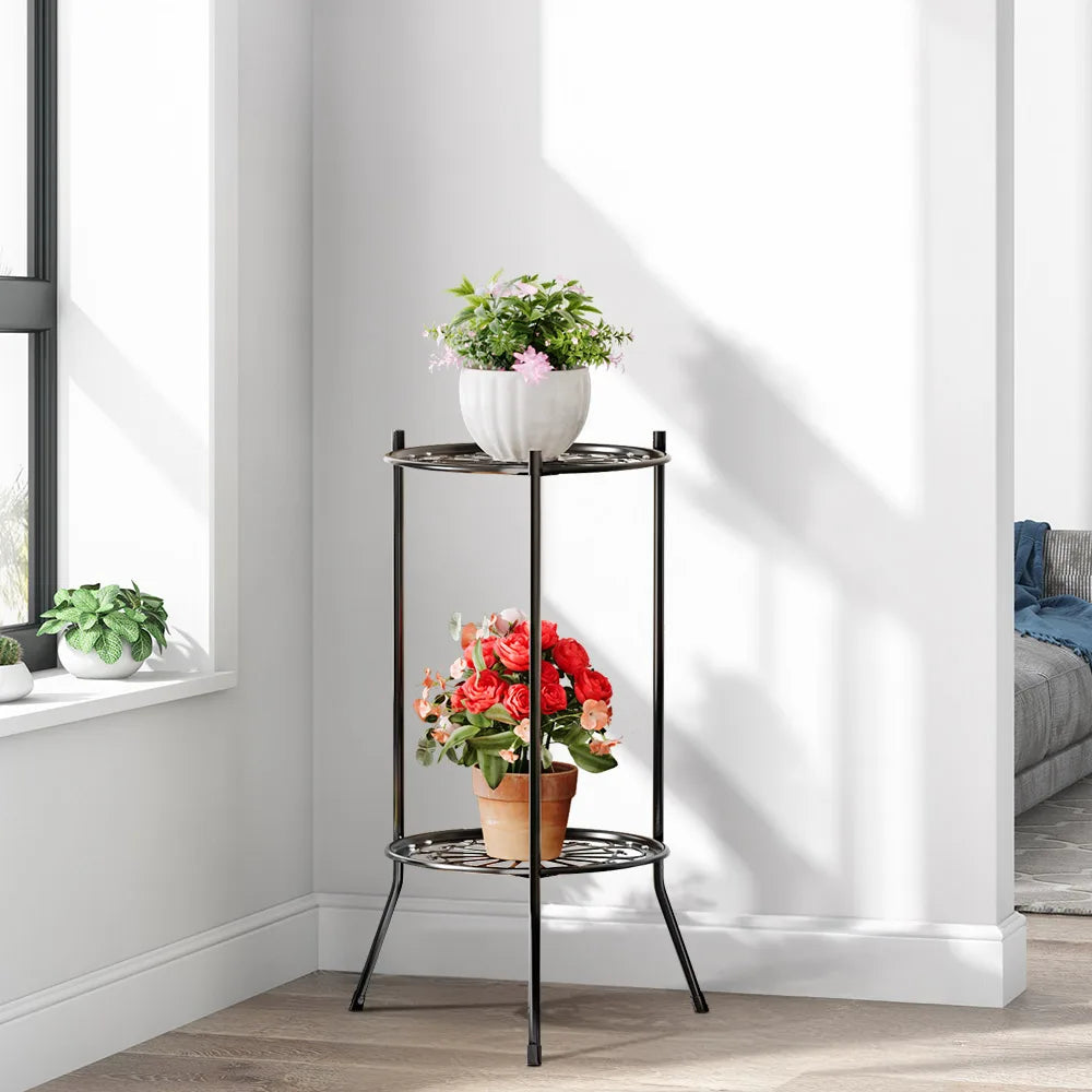 Retro 2-layer metal plant pot rack potted plant display stand balcony garden plant rack